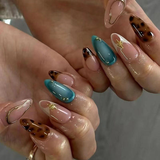 Leopard Nail Patch Retro Removable 3D Irregular French Press On Nails Nail Patch Diamond Edition 24 Pieces