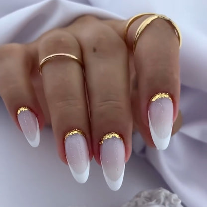 24Pcs European and American boxed Press On Nails medium to long detachable nail art pieces finished nails fake nails appear white and transparent