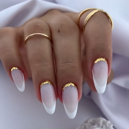 24Pcs European and American boxed Press On Nails medium to long detachable nail art pieces finished nails fake nails appear white and transparent