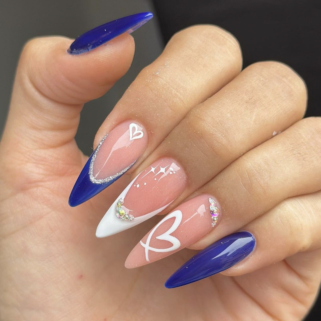 24Pcs Simple Deca Blue French Pure Nail Cool Summer Nail Press On Nails