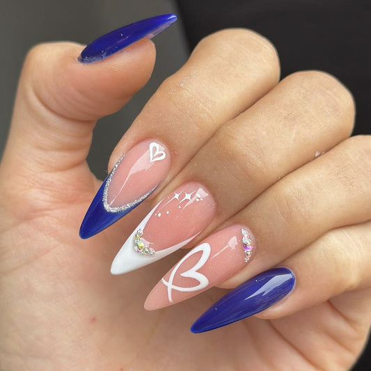 24Pcs Simple Deca Blue French Pure Nail Cool Summer Nail Press On Nails