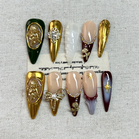 10pcs luxurious pointed nail plate handmade Press On Nails