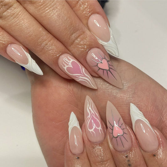 24Pcs Hot Selling 3D French Press On Nails Nail Slices Love Bow Nail Art Almond shaped Fake Nail Art Slices
