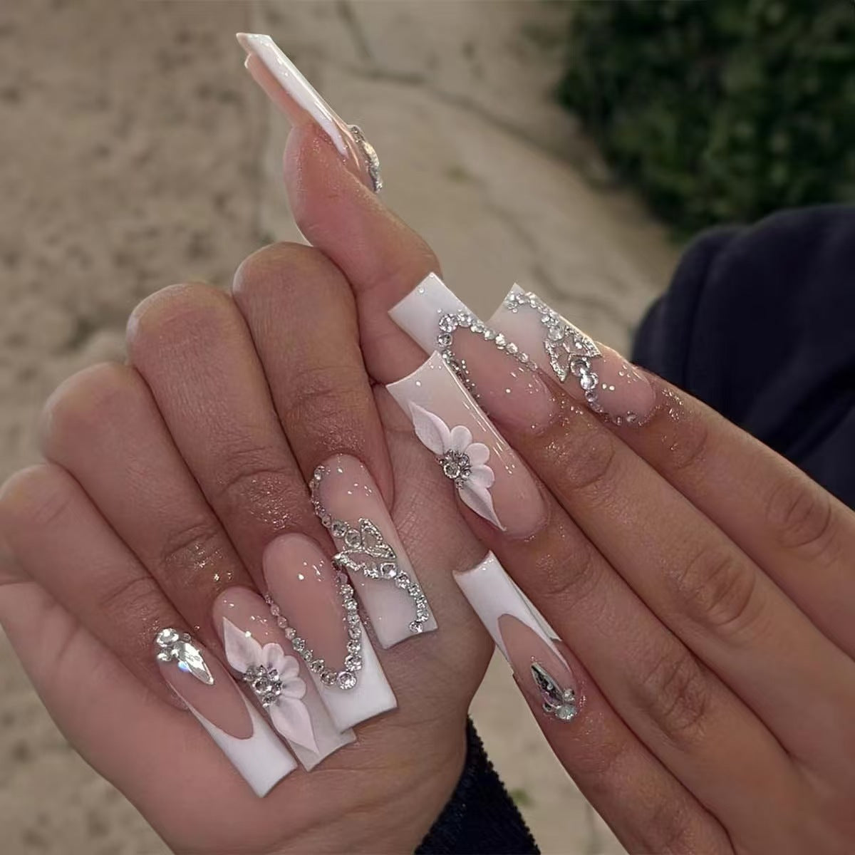 24pc detachable ballet coffin french Fake Nails with designs