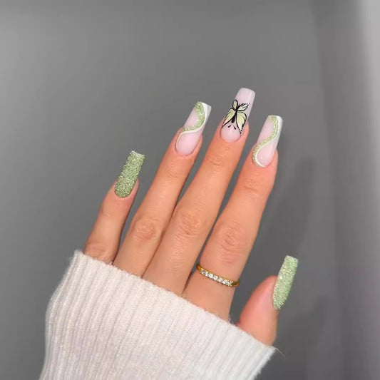 24pcs Halloween False Nails Wearable French Long Fake Nails