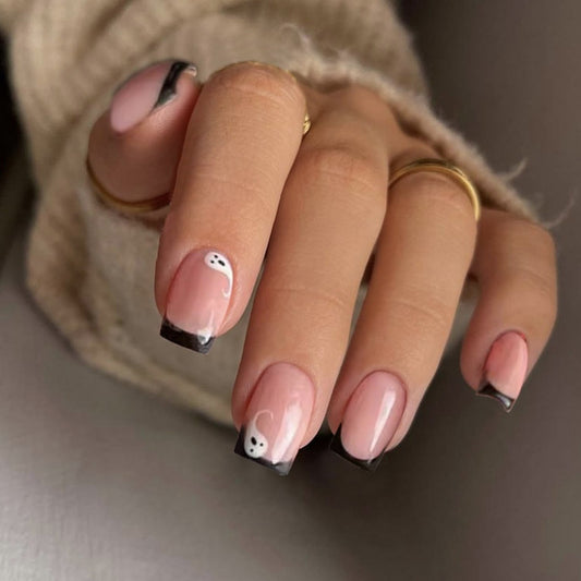 24Pcs French Gradient Shinny Lines Short Coffin False Nails Press-On Nails