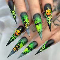 24Pcs Gothic Skull Black and White Ghost Spider Dark Wind Press On Nails Sticker FakeNail Finished Halloween Fake Nail Sticker