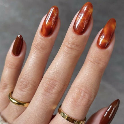 24Pcs Dreamland · New Nail Art Retro Champagne Gold Bronze Mirror Magic Mirror Powder Nail Accessories Press On Nails