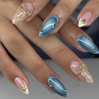 24pcs Press on Fake Nails Set Almond Wearable Simple French