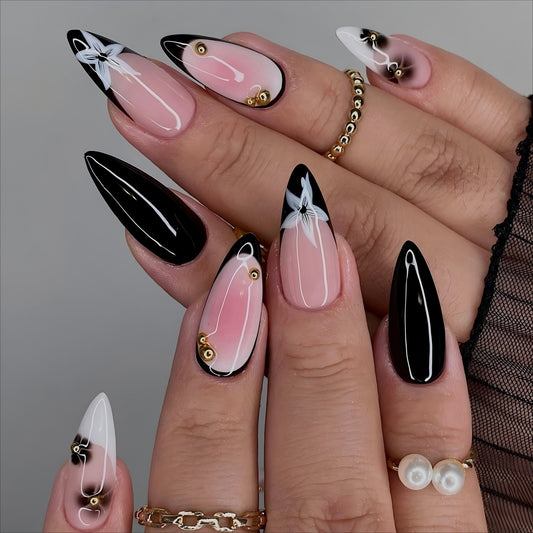 24Pcs 3D water droplet wearable nail plate flower repeatable nail art fake nail French Press On Nails nail plate