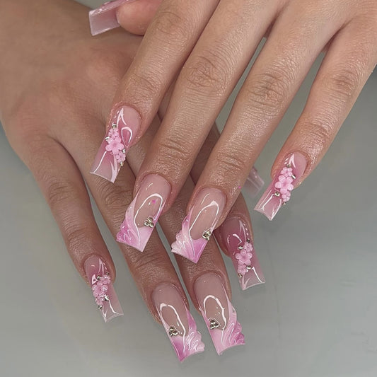 24PCS Ballet Style Press On Nails Hot Sale Press On Nails Nail Flakes French Almond Long Pipe and Other Styles Collection Fake Nails