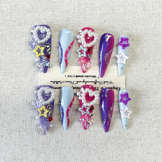 10pcs Luxury Heavy Industry Star Handmade Nail Press On Nails