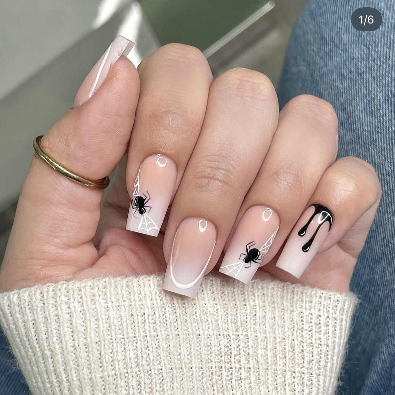 24pcs Sweet Cool French Nail Press On Nails Short Ins Hand drawn Korean Premium Feel Pure Desire Nail Stickers Small Fragrance Style