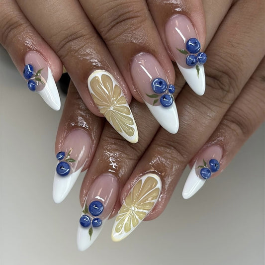 24pcs French Press on Nails Art Simple Pink Flower Star Desi
