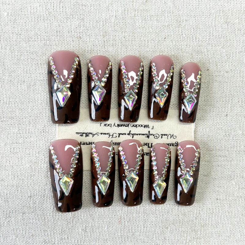 10pcs Light Luxury Love Diamond Nail Press On Nails
