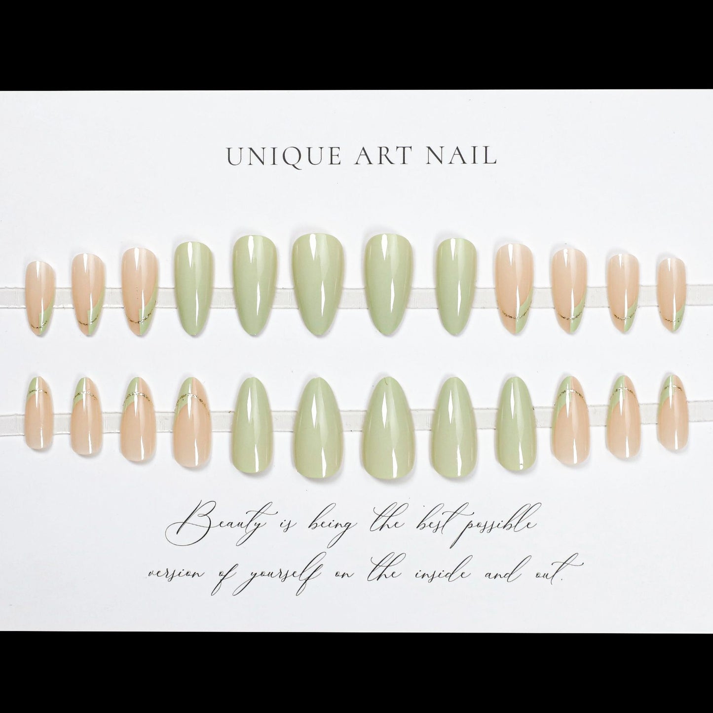 24Pcs Simple Green French False Nails Short Almond Fake Nail