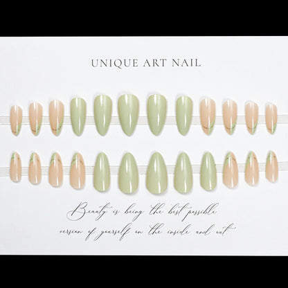 24Pcs Simple Green French False Nails Short Almond Fake Nail