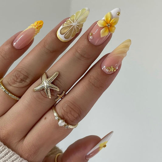24Pcs Simple French Fake Nails with Almond Head Design Detac