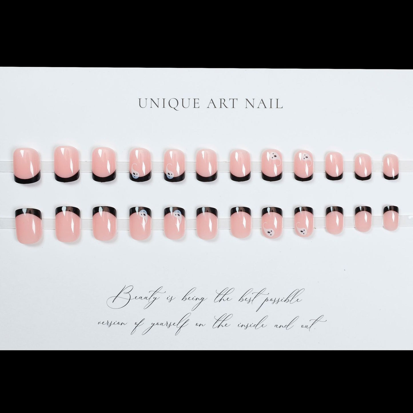 24Pcs French Gradient Shinny Lines Short Coffin False Nails Press-On Nails