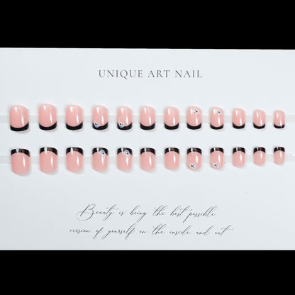 24Pcs French Gradient Shinny Lines Short Coffin False Nails Press-On Nails