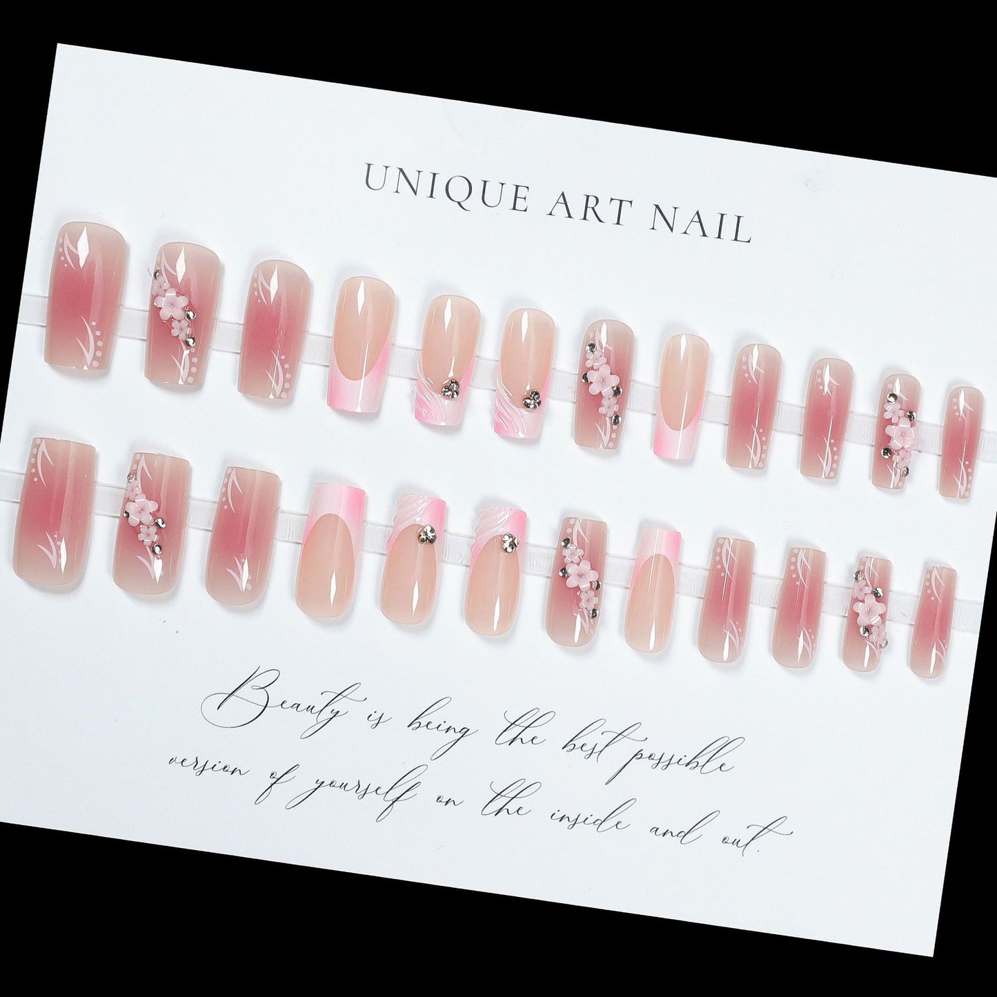 24PCS Ballet Style Press On Nails Hot Sale Press On Nails Nail Flakes French Almond Long Pipe and Other Styles Collection Fake Nails