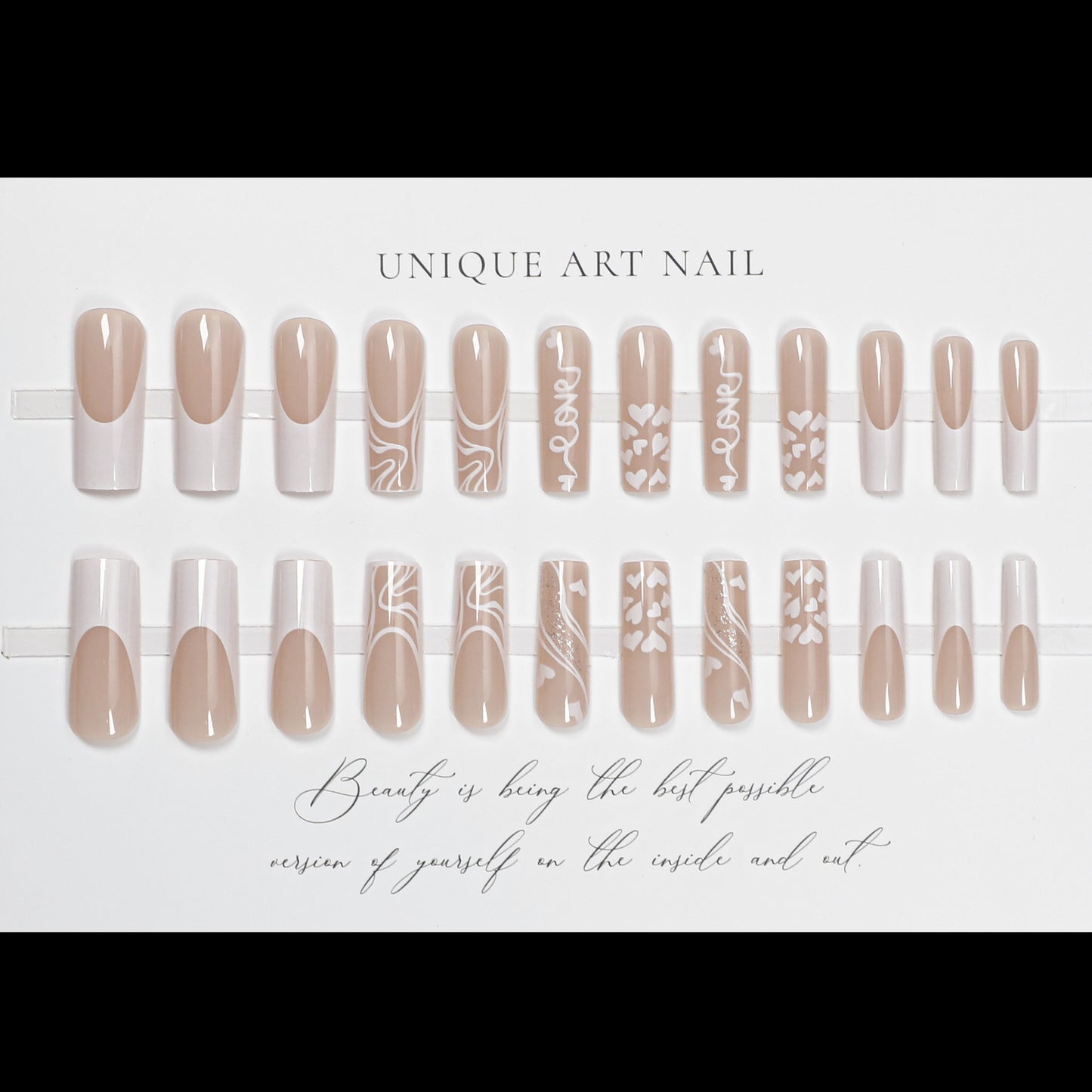 24Pcs Elegant Flower French Press On Nails Detachable French New Nail Whitening Finished Product Advanced Nail Patch