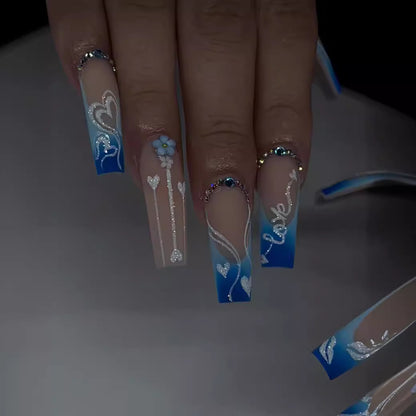24Pcs popular relief white semi transparent floral nail art pure desire style pink small floral nail stickers Press On Nails jewelry