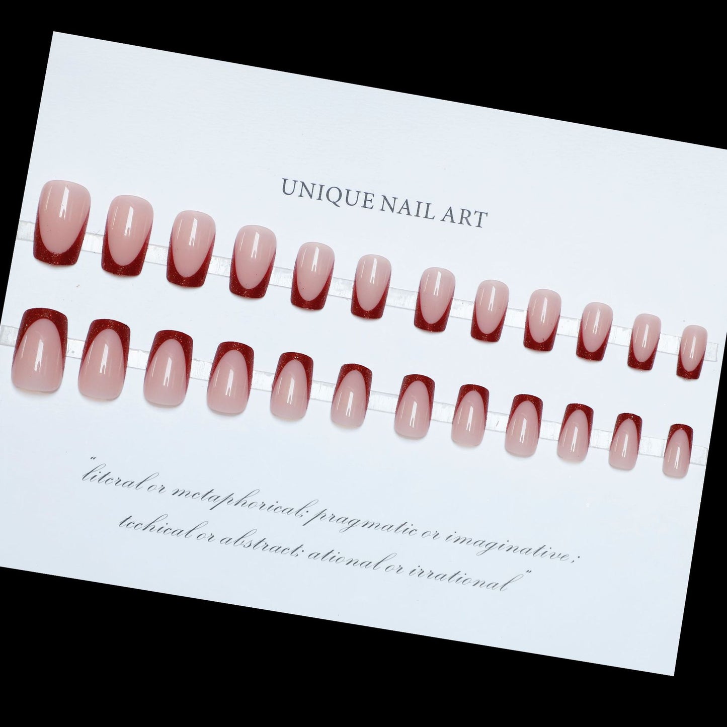 24PCS Fire Glass Press On Nails Simple Wine Red Cat Eye French Color Change Nail Patch Handmade Nail Short