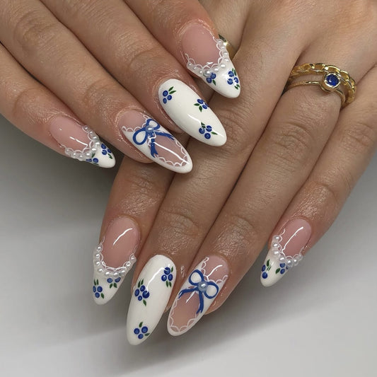 24pcs Almond False Nails Tips Summer Beach Colorful Nails Se