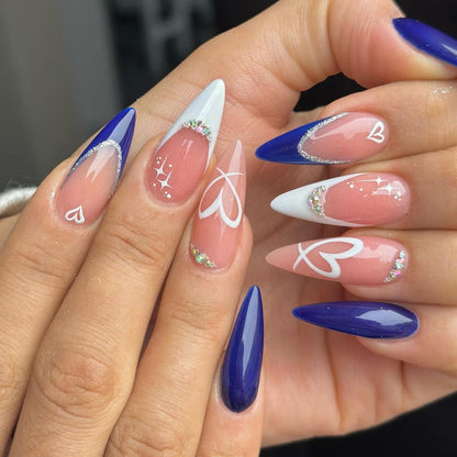 24Pcs Simple Deca Blue French Pure Nail Cool Summer Nail Press On Nails