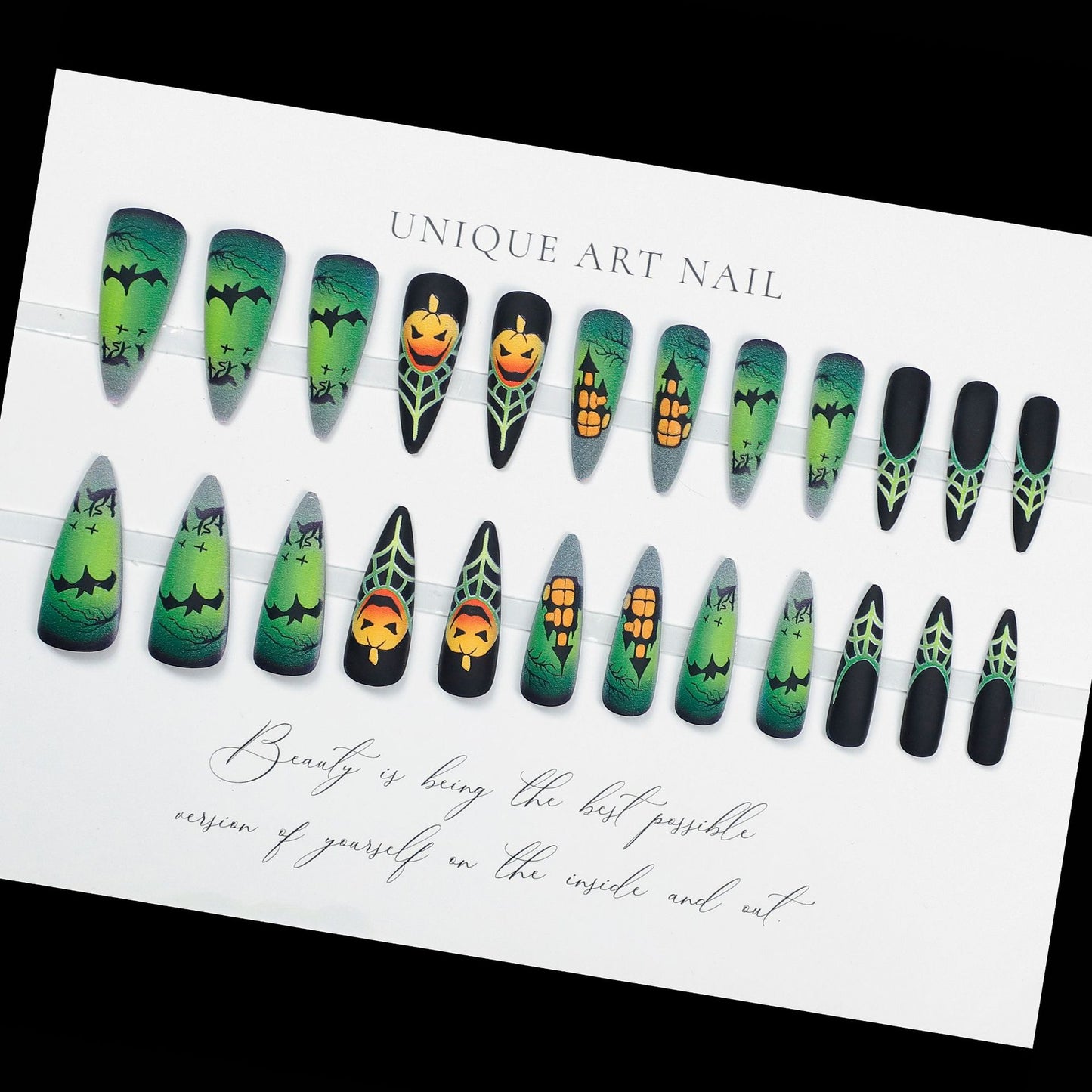 24Pcs Gothic Skull Black and White Ghost Spider Dark Wind Press On Nails Sticker FakeNail Finished Halloween Fake Nail Sticker