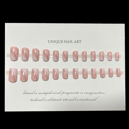 24Pcs Simple French Nails Art Tips Fake Nails 3D Design Wear Press-On Nails
