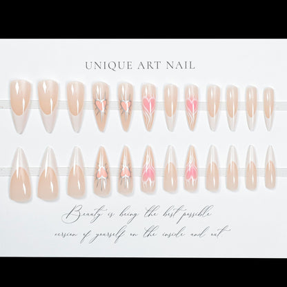 24Pcs Hot Selling 3D French Press On Nails Nail Slices Love Bow Nail Art Almond shaped Fake Nail Art Slices