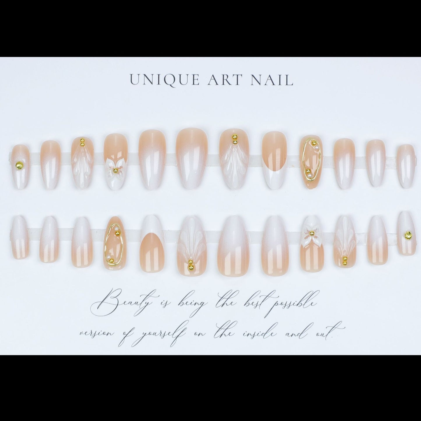 24PCS 3D Sweet Pink Flower Almond Press on False Nails with