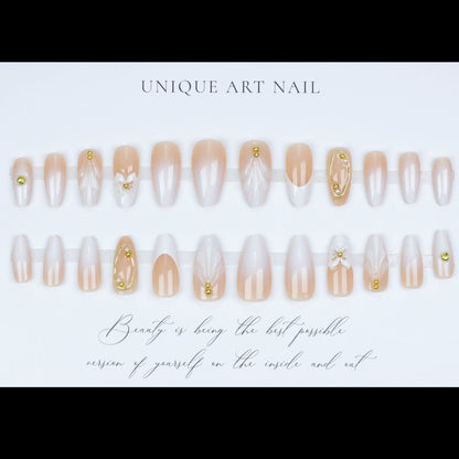 24PCS 3D Sweet Pink Flower Almond Press on False Nails with