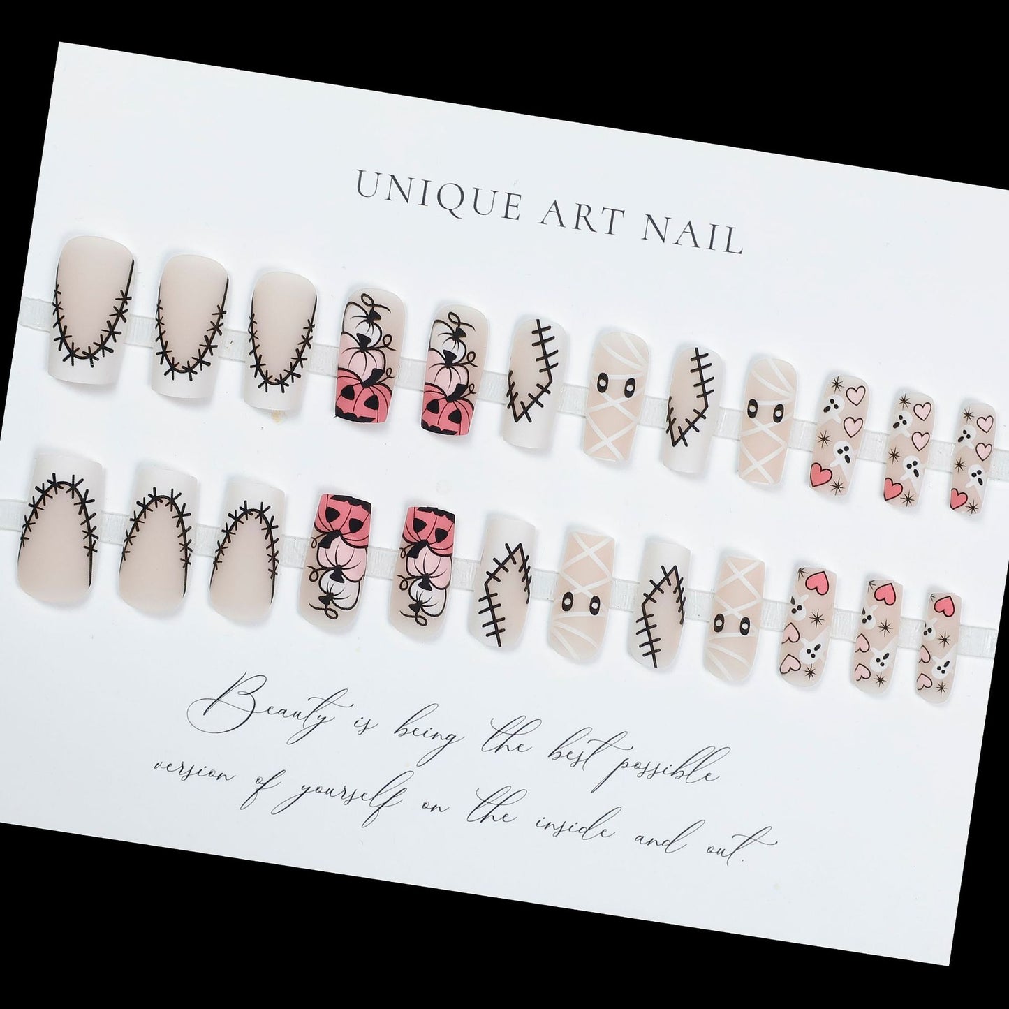 24pcs False Nails with glue flower design Coffin French Press-On Nails