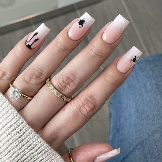 24pcs Sweet Cool French Nail Press On Nails Short Ins Hand drawn Korean Premium Feel Pure Desire Nail Stickers Small Fragrance Style