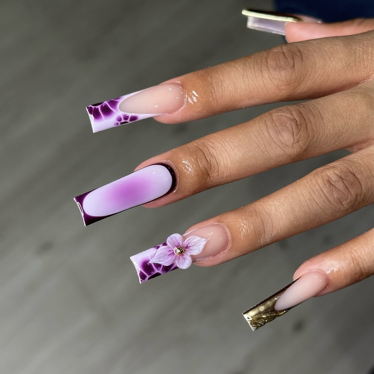 24pcs Gradient Fake Nails French Ballerina Nail Waterproof F