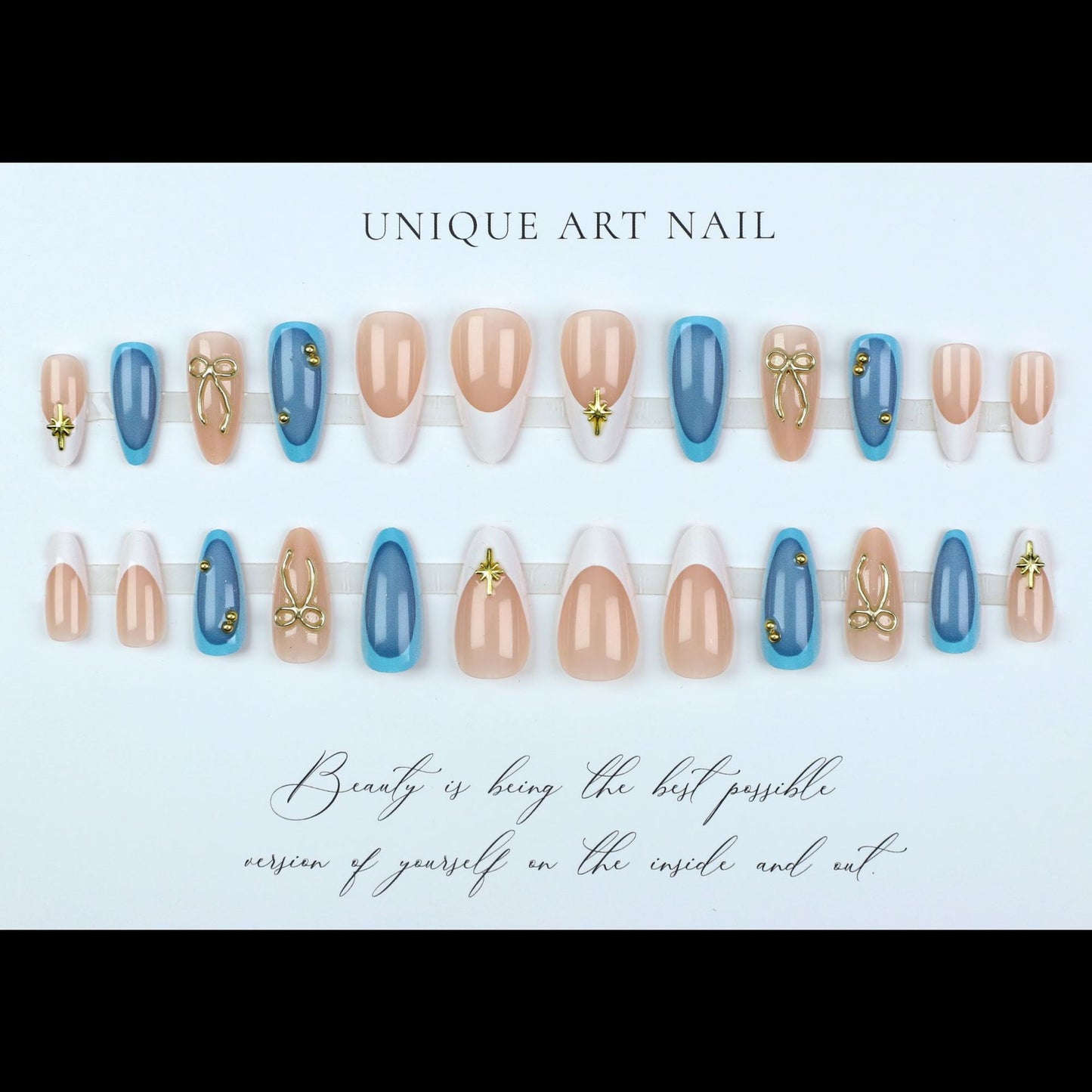 24pcs Press on Fake Nails Set Almond Wearable Simple French