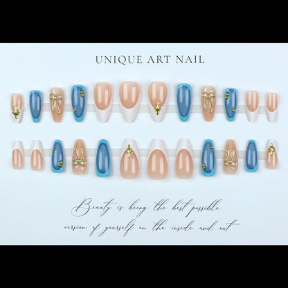 24pcs Press on Fake Nails Set Almond Wearable Simple French