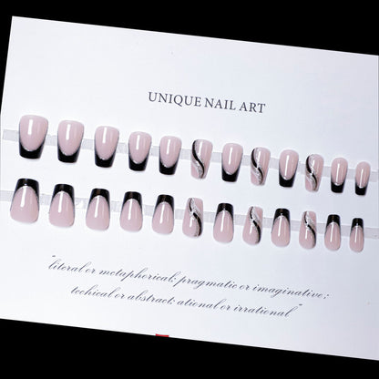 24Pcs Ballet French Coffin False Nails With Flowers Diamonds