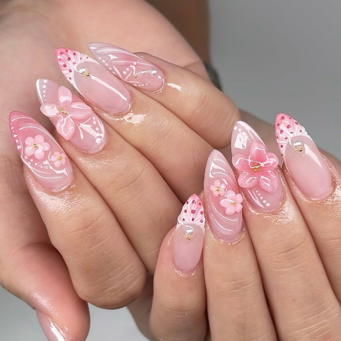 24pcs Almond False Nails Tips Summer Beach Colorful Nails Se