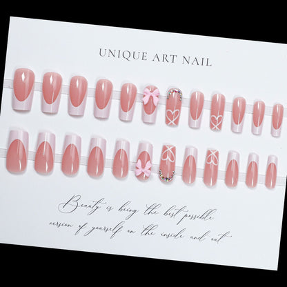 24Pcs Pink Long Square False Nails Ballet Glittring Nail wi