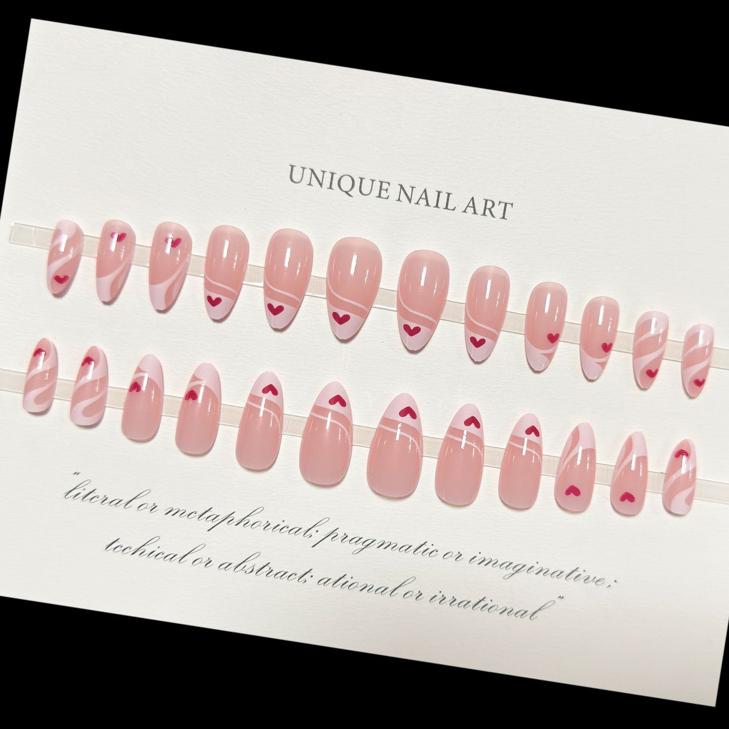 24pcs French white border finished nail pieces, red heart-shaped nail art nails