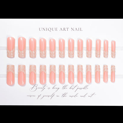 24Pcs Summer Mint Flavor Jasmine Green Princess French Hand drawn Press On Nails