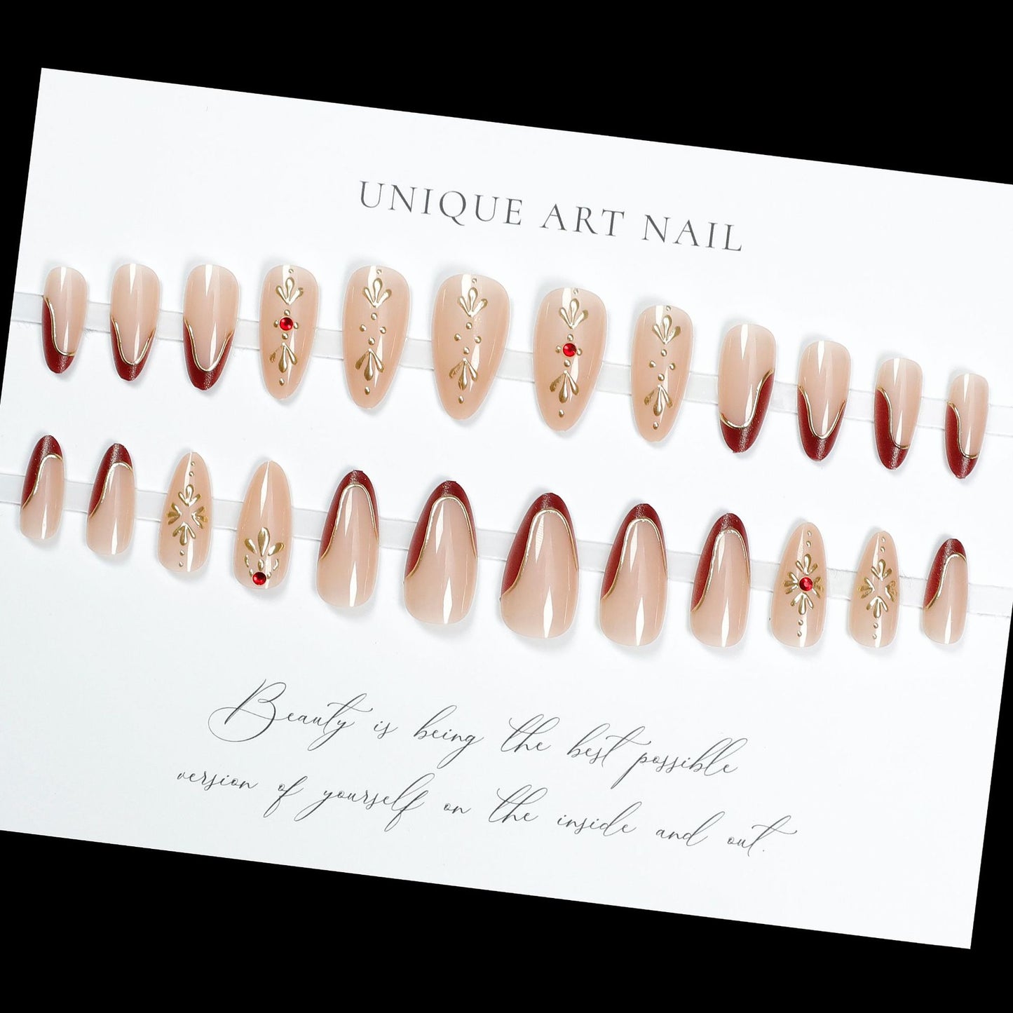 24Pcs Simple French Fake Nails with Almond Head Design Detac