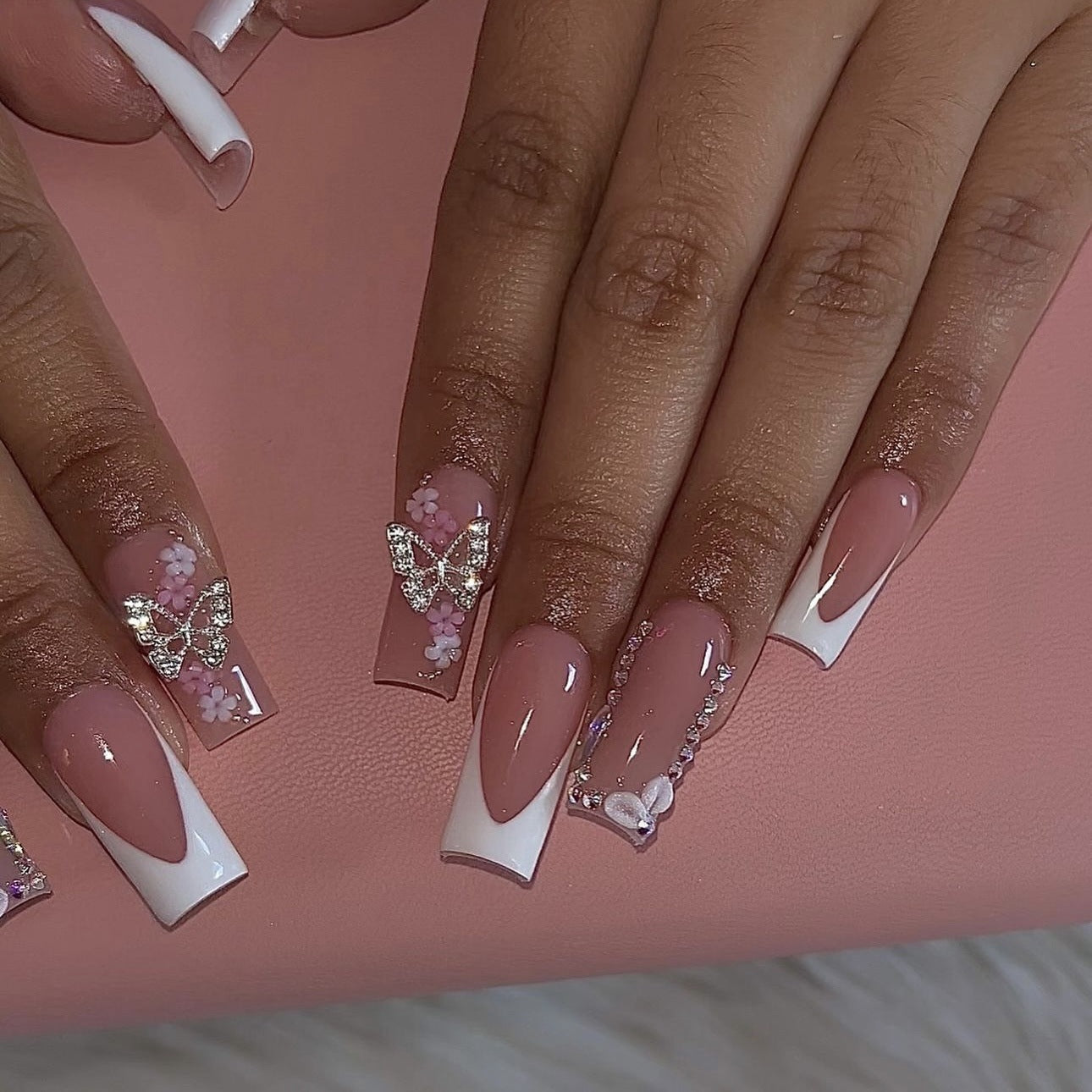 24Pcs French False Nails Almond Press On Fake Nails