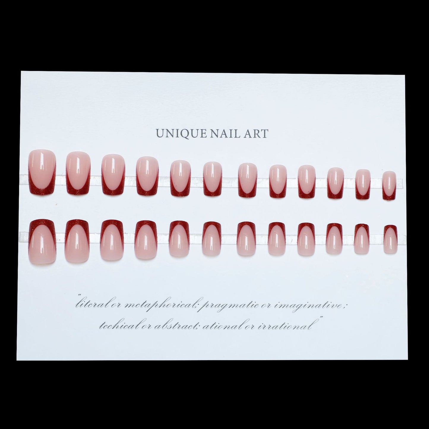24PCS Fire Glass Press On Nails Simple Wine Red Cat Eye French Color Change Nail Patch Handmade Nail Short