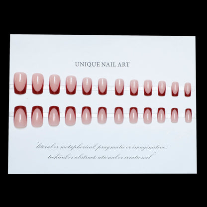 24PCS Fire Glass Press On Nails Simple Wine Red Cat Eye French Color Change Nail Patch Handmade Nail Short