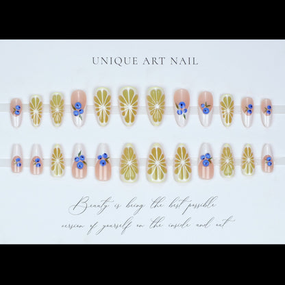 24pcs French Press on Nails Art Simple Pink Flower Star Desi